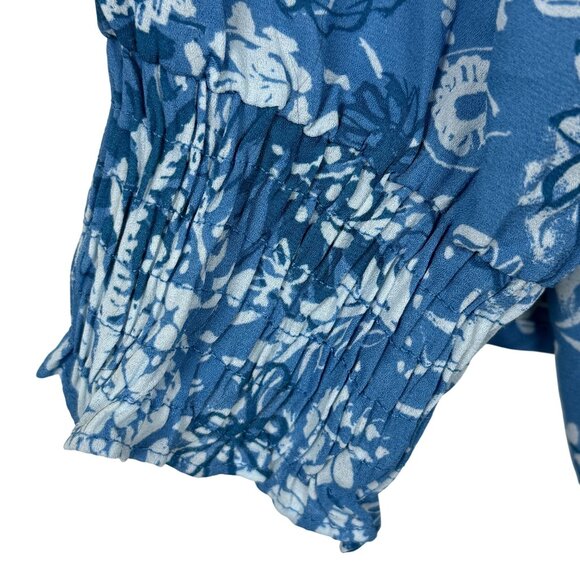 The Pioneer Woman XXL Paisley Lace Up Peasant Blouse Long Sleeve Blue White New - Picture 5 of 12